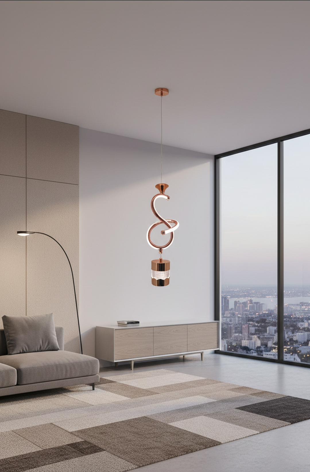 Swanart Modern Rose Gold Spiral Pendant Light - Elegant LED Hanging Lamp with Crystal Accent and Adjustable Height, Perfect for Dining Rooms, Living Rooms, and Bedrooms - Swanart