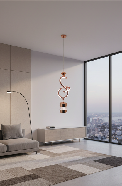 Swanart Modern Rose Gold Spiral Pendant Light - Elegant LED Hanging Lamp with Crystal Accent and Adjustable Height, Perfect for Dining Rooms, Living Rooms, and Bedrooms - Swanart