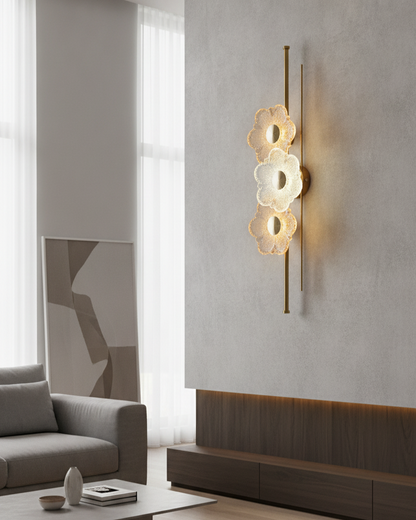 Swanart modern flower crystal wall light with gold finish, decorative floral glass wall sconce for living room, bedroom, hallway, or dining area