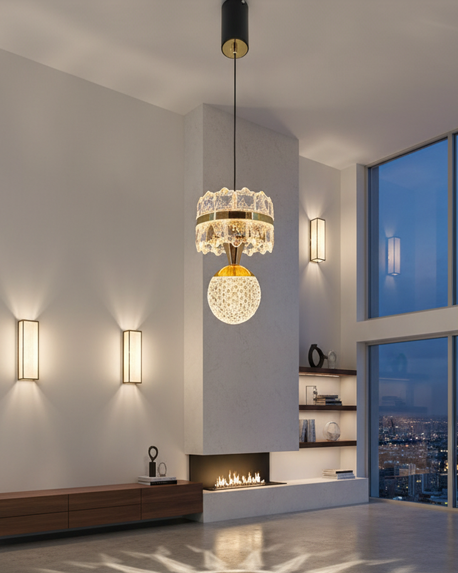 swanart HaloA2 Crystal Pendant Light – Elegant Hanging Ceiling Lamp with 3-in-1 Color Change LED, Premium Crystal & Metal Design – Modern Lighting for Living Room, Bedroom, Kitchen & Dining Area
