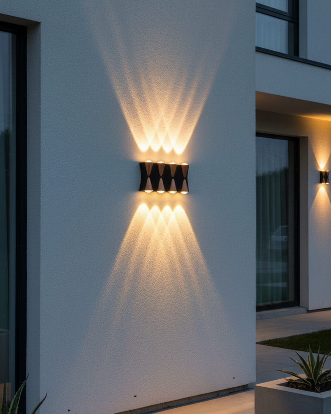 Swanart modern outdoor LED wall light in black finish, waterproof exterior sconce illuminating up and down for home garden or porch.