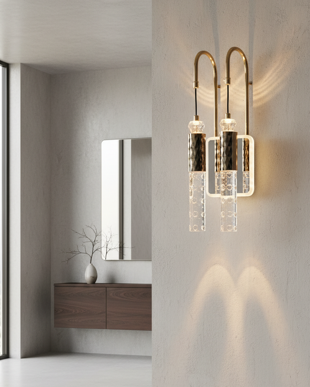 Swanart Modern LED Crystal Wall Light, Luxury Gold Wall Sconce, Decorative Bubble Crystal Wall Lamp, Indoor Wall Mounted Light Fixture for Living Room, Bedroom, Hallway & Hotel Décor