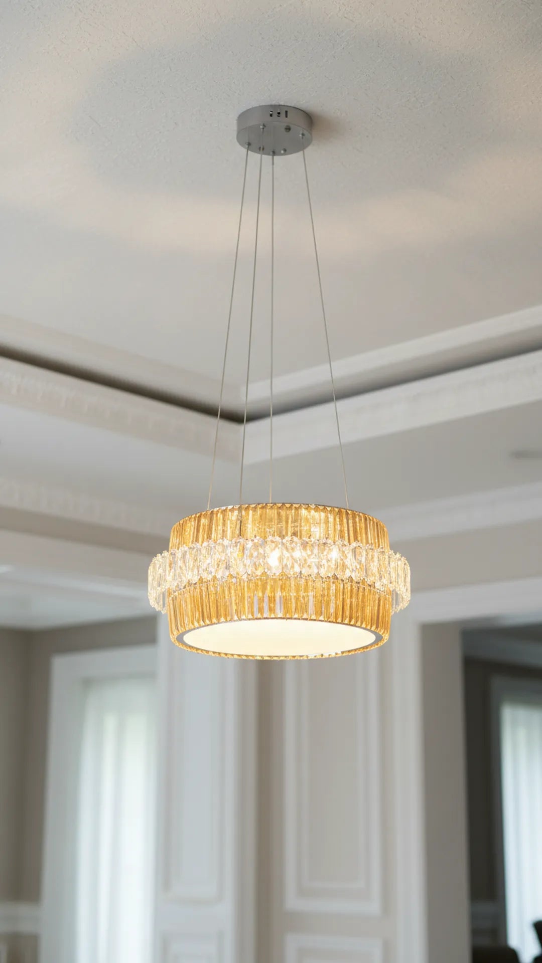 Swanart Luxury Crystal Ring Chandelier 50 cm Modern Gold Pendant Ceiling Light with Crystal Glass Design, Elegant LED Hanging Lamp for Living Room Dining Room Bedroom Home Decor Lighting Fixture