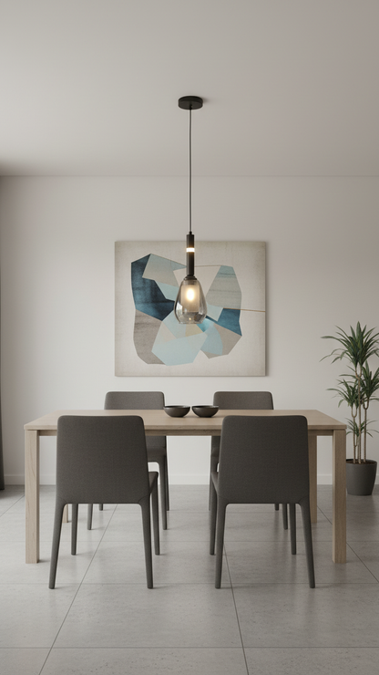 Swanart modern pendant light with smoked glass shade hanging from ceiling, ideal for kitchen island, dining room, or bedroom decor