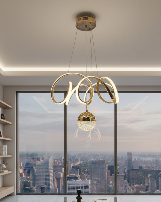 Swanart Fiberglass Vortex contemporary LED pendant light with chic profile, ideal for residential and professional spaces.