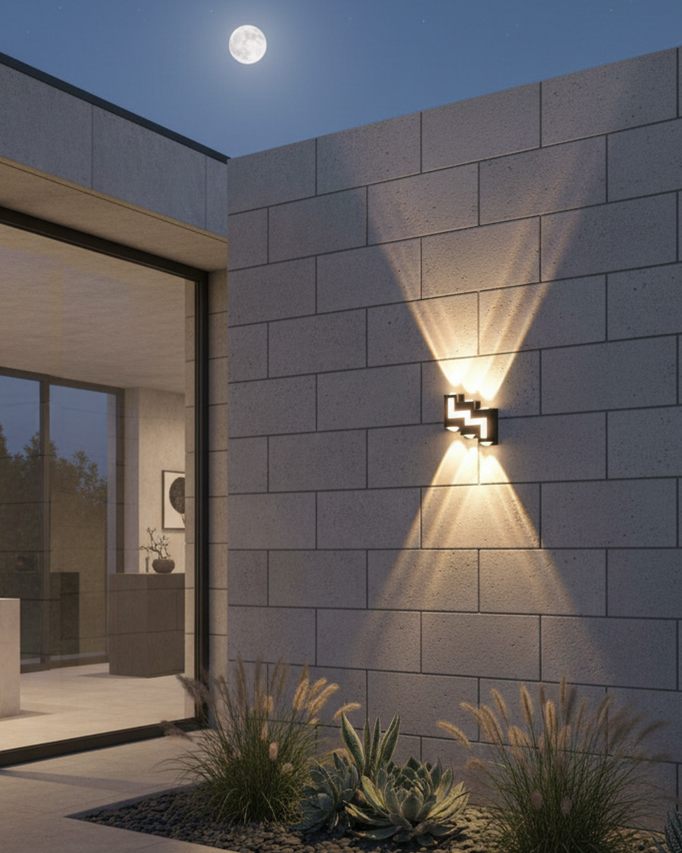 Swanart modern outdoor wall light with waterproof LED up-down sconce in black finish, suitable for garden, porch, or patio lighting.