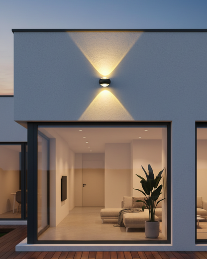 Swanart modern outdoor LED wall light with waterproof up and down sconce, warm white exterior lamp for balcony, garden, porch, or patio