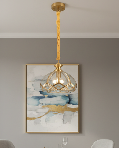 Swanart vintage gold glass dome pendant hanging light with intricate design, ideal for stylish interior lighting.