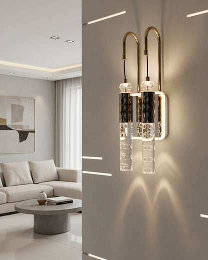 Swanart Modern LED Crystal Wall Light, Luxury Gold Wall Sconce, Decorative Bubble Crystal Wall Lamp, Indoor Wall Mounted Light Fixture for Living Room, Bedroom, Hallway & Hotel Décor