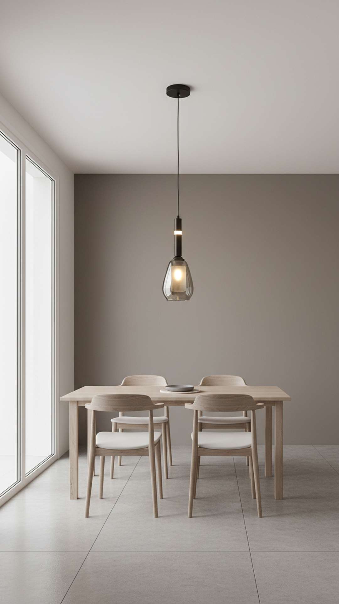 Swanart modern pendant light with smoked glass shade hanging from black cord, ideal for kitchen, dining, or bedroom décor.