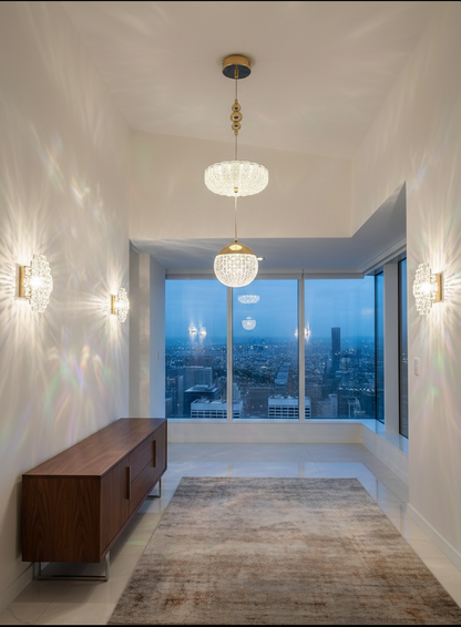 Swanart Modern Crystal Chandelier for Living Room - Elegant 2-Tier Hanging Pendant Light Fixture with Globe Shade for Bedroom, Dining Room & Foyer - Swanart