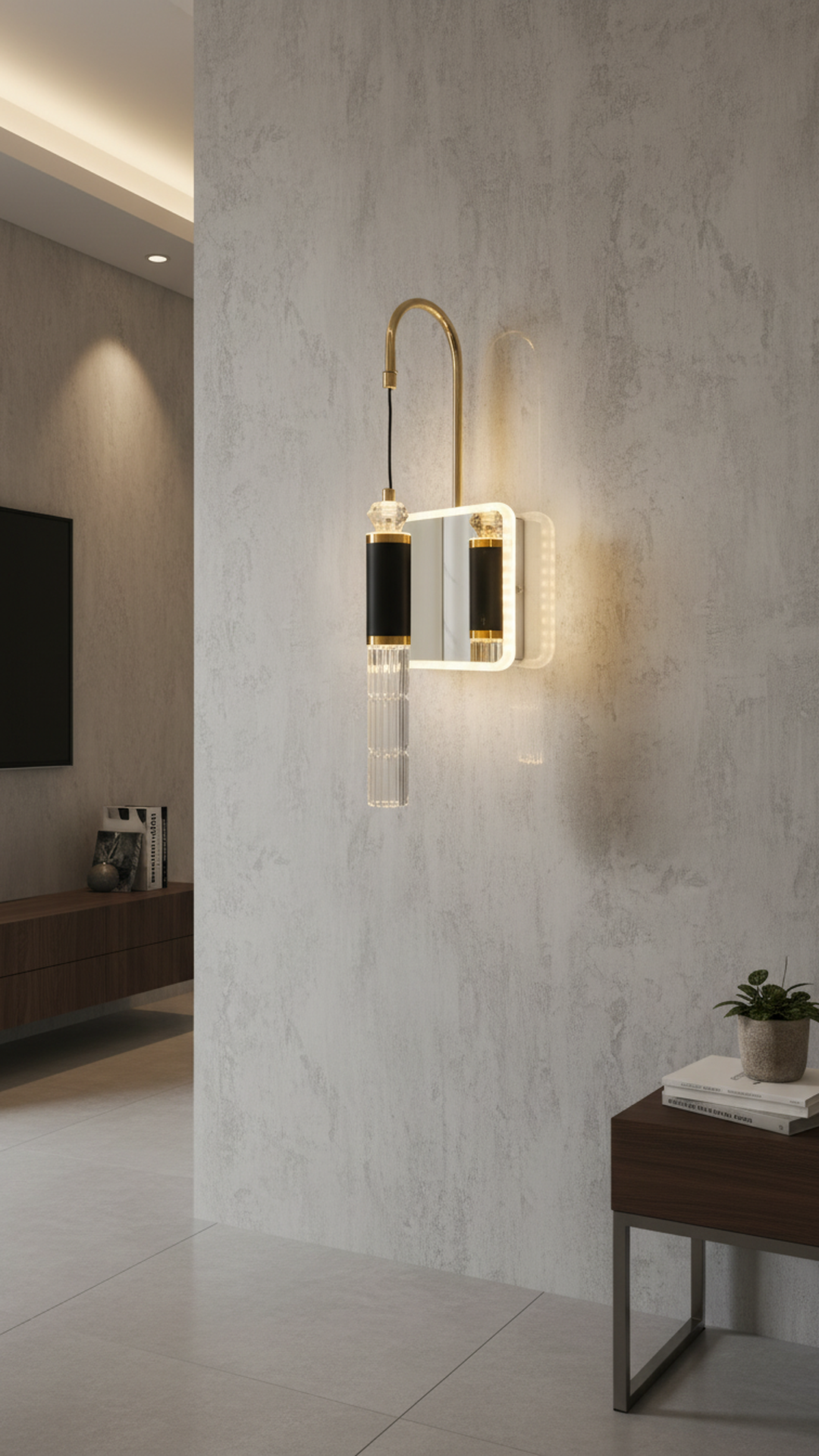 Swanart Modern Crystal Wall Sconce with LED Mirror - Elegant Bathroom Vanity Light Fixture with Gold Finish & Crystal Shade - Swanart