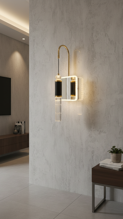 Swanart Modern Crystal Wall Sconce with LED Mirror - Elegant Bathroom Vanity Light Fixture with Gold Finish & Crystal Shade - Swanart