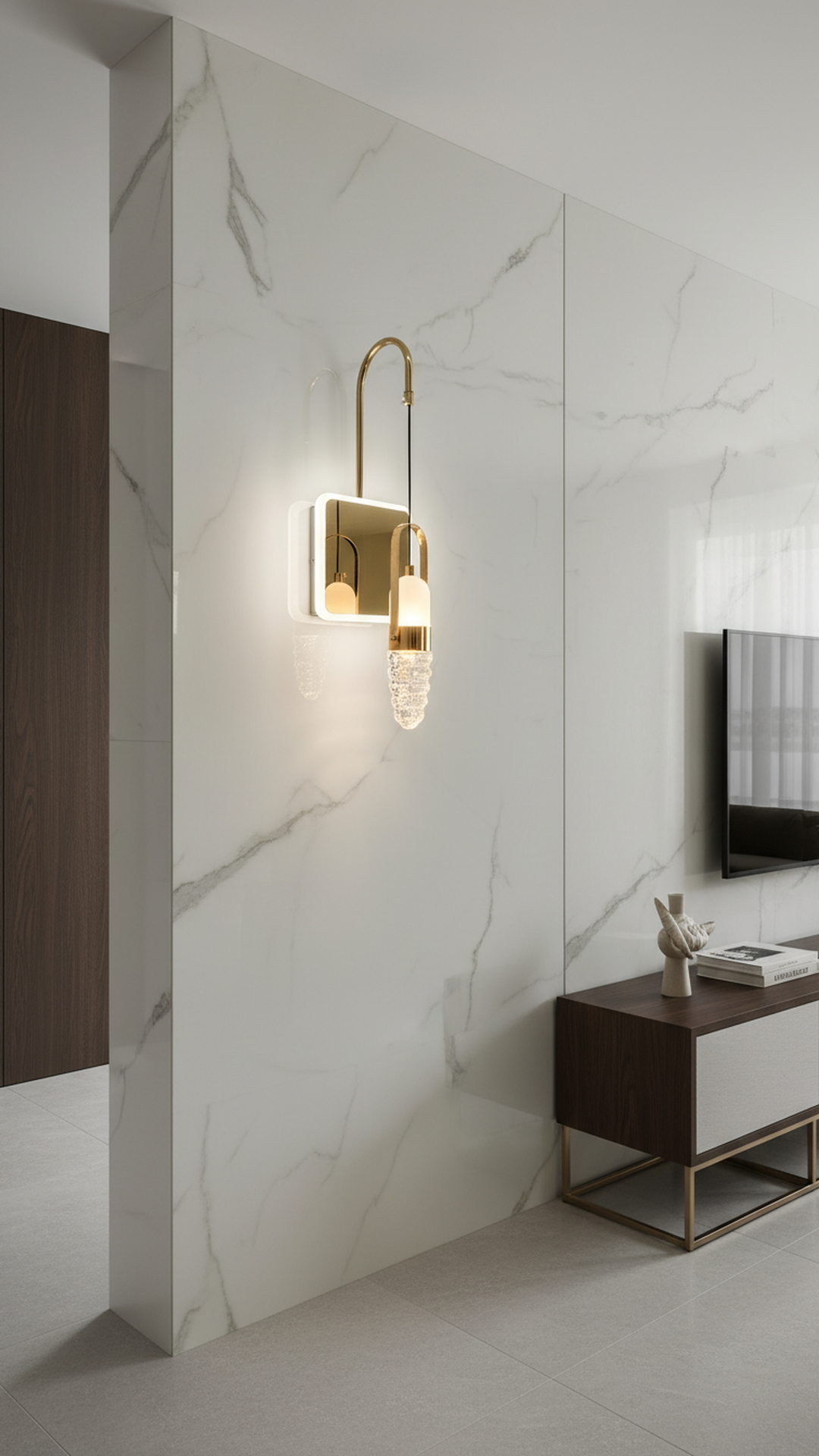 Swanart Modern Crystal Wall Sconce with LED Mirror - Elegant Bathroom Vanity Light Fixture with Gold Finish & Crystal Shade - Swanart