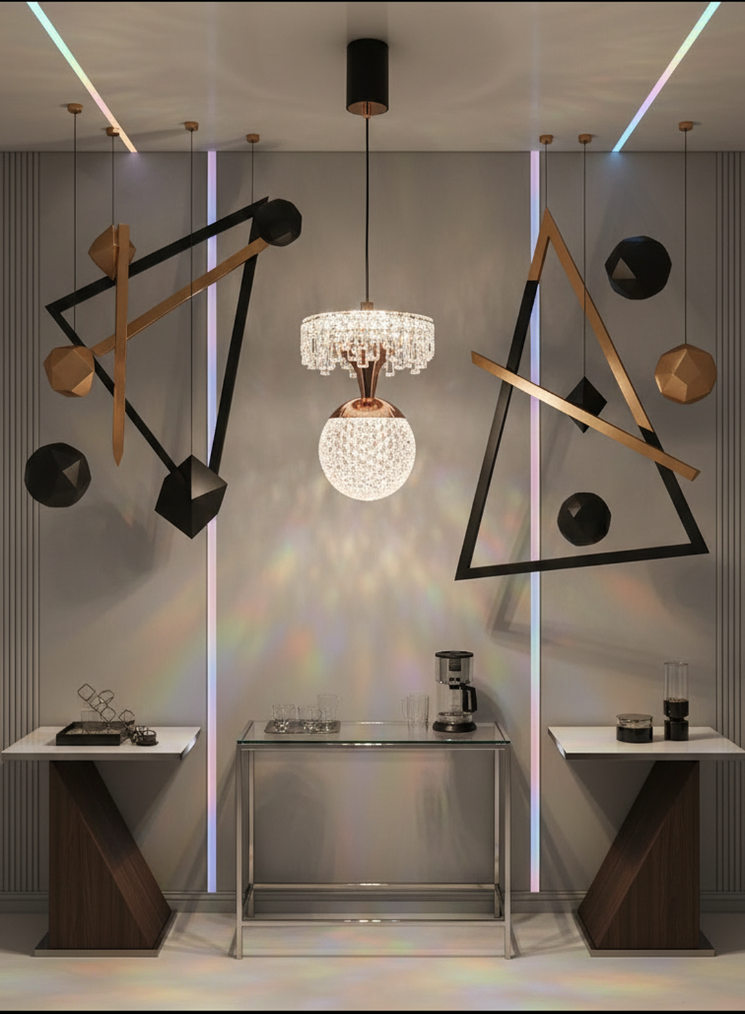 Modern 2-Tier Crystal Pendant Light | Black & Rose Gold Design - Swanart