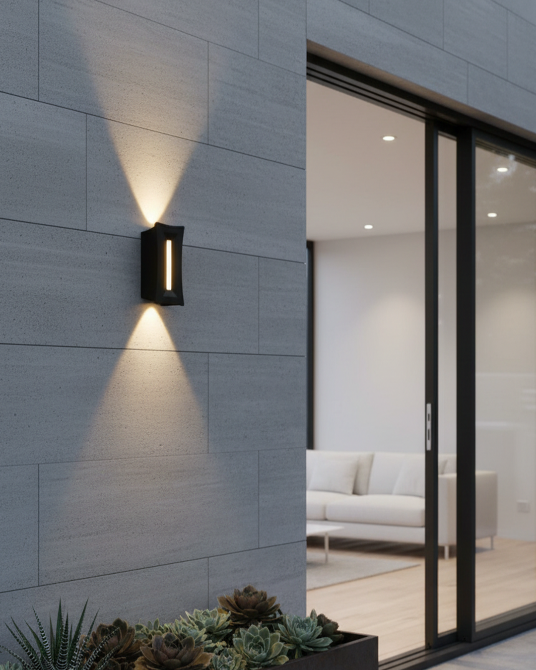 Modern black outdoor LED wall light by Swanart, energy-efficient exterior lighting fixture with sleek design and durable construction.