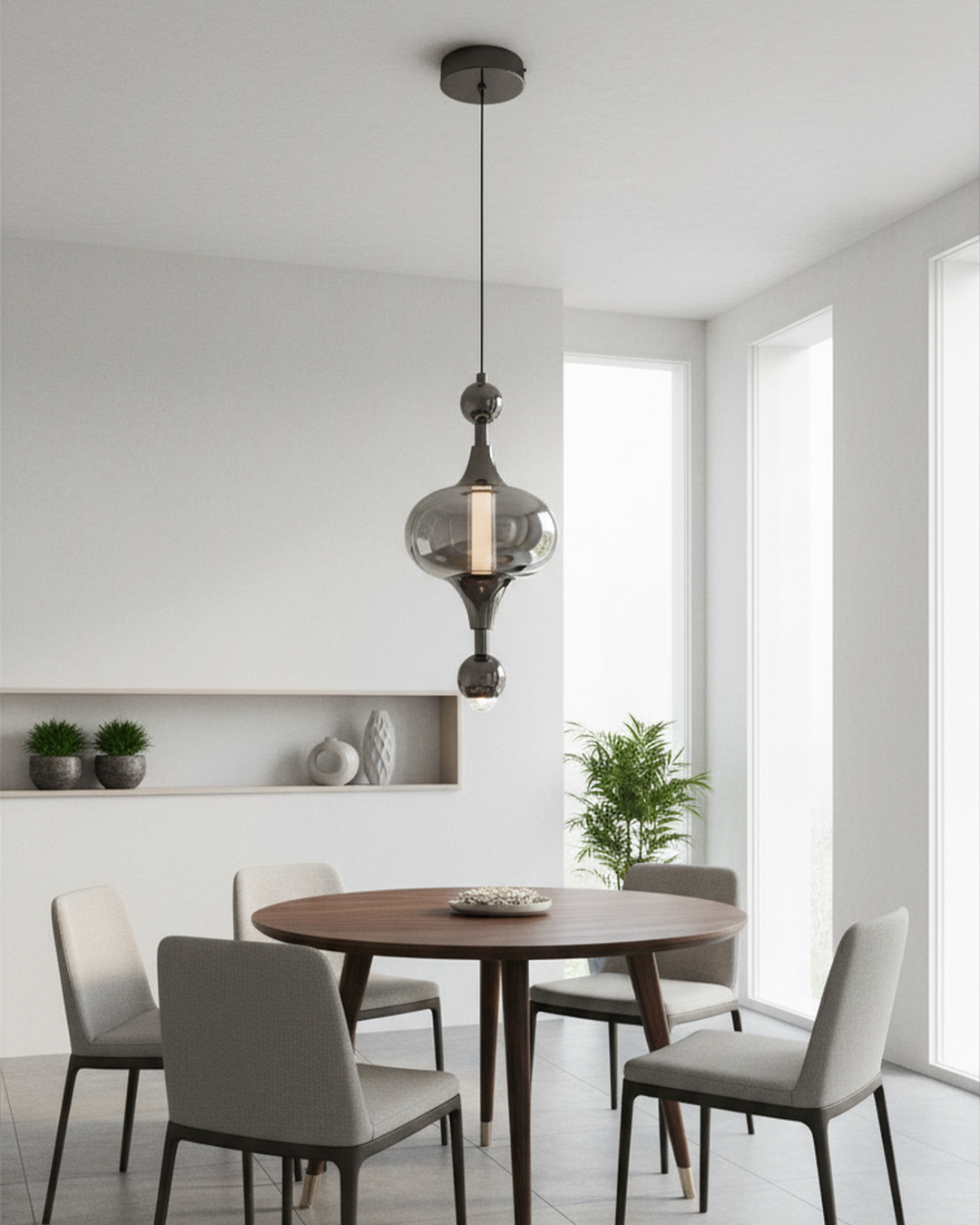 Swanart Modern Smoke Glass Pendant Light, Adjustable Hanging Ceiling Lamp, Decorative Kitchen Island Light, Dining Room Pendant, Living Room Hanging Light, Black Finish LED Compatible