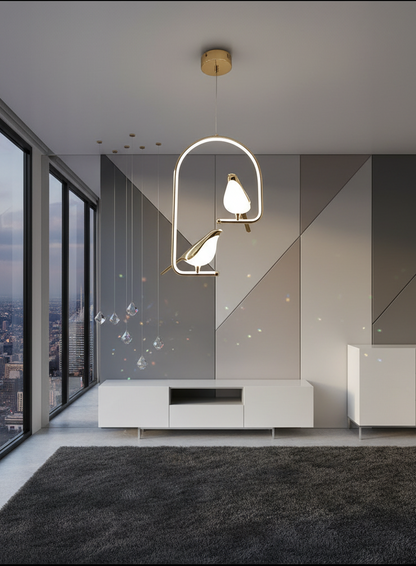 Swanart Modern Dual Bird LED Pendant Light – Elegant Gold Finish Hanging Chandelier for Living Room, Dining, Bedroom & Home Decor Lighting | Unique Artistic Ceiling Lamp Fixture - Swanart