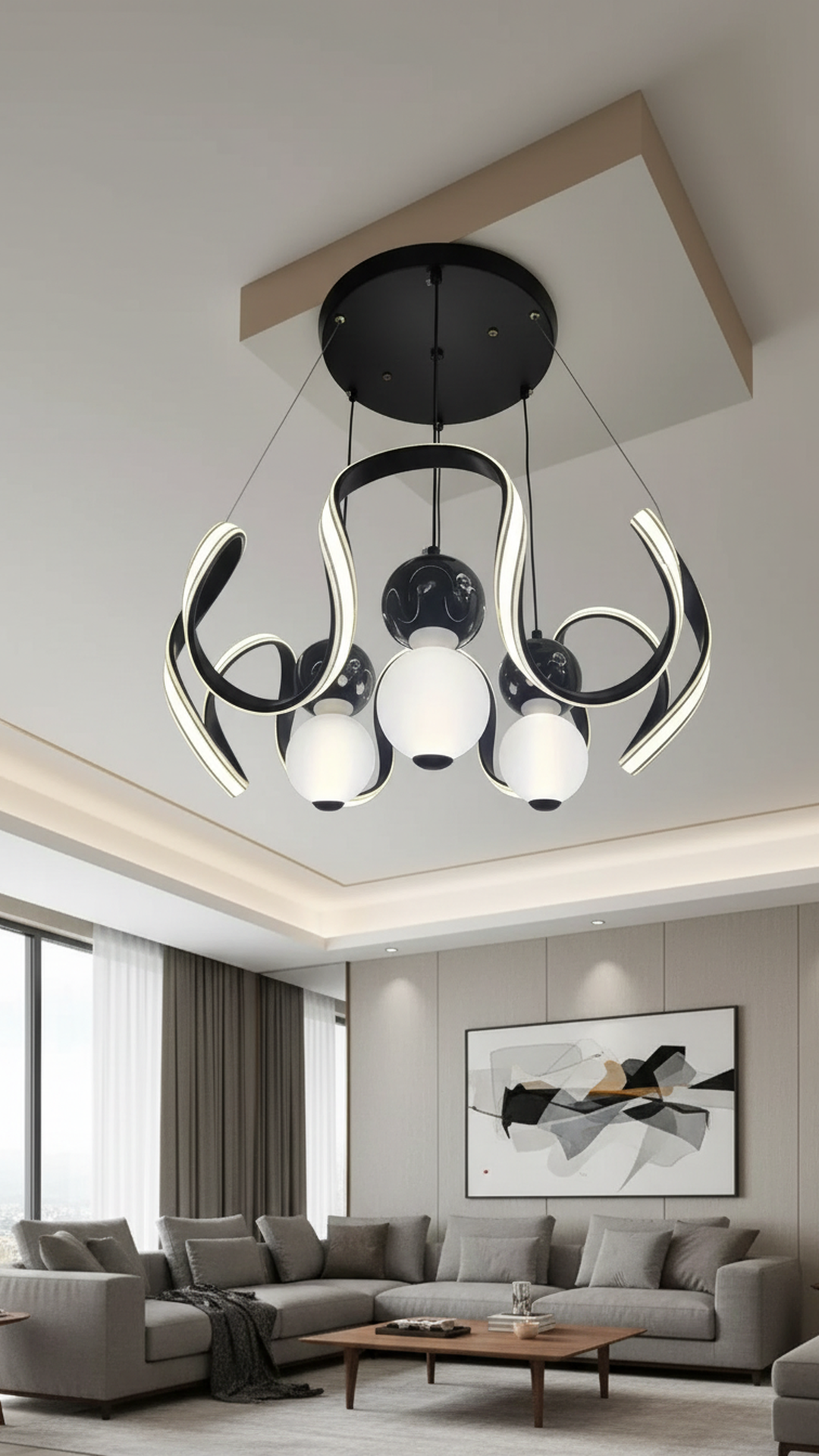 Modern Swanart hanging light fixture with sleek design and warm illumination, perfect for contemporary interior decor.