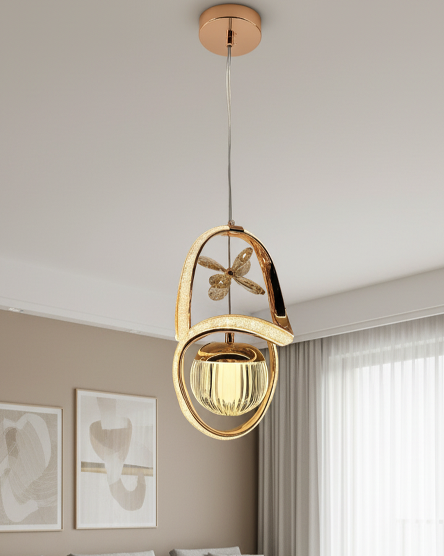 Swanart Virello pendant light with gold finish and crystal glass shade, modern hanging ceiling lamp for living room or bedroom decor