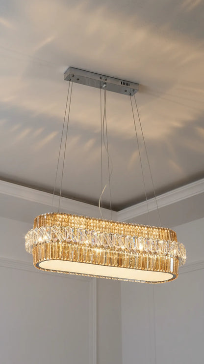 Swanart Luxury Rectangle Crystal Chandelier Light 80 cm Modern LED Dining Table Chandelier Gold Finish Crystal Pendant Ceiling Light for Living Room Dining Room Kitchen Island Hanging Light
