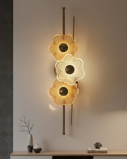 Swanart modern gold crystal wall light with floral glass design, elegant LED sconce for bedroom, living room, or hallway decor