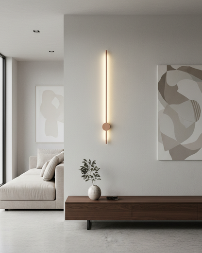 Swanart modern LED wall light, 80cm black and rose gold sconce with warm white ambient lighting, minimalist indoor decorative fixture