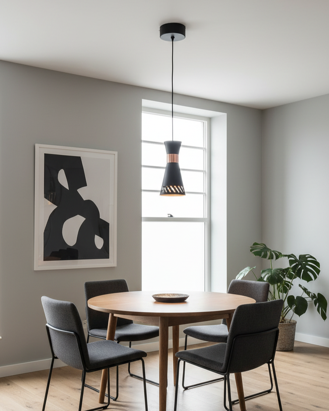 Swanart Modern Pendant Light for Ceiling, Black & Rose Gold Hanging Light, Metal Ceiling Lamp, Decorative Kitchen Island Light, Dining Room Pendant Lighting Fixture