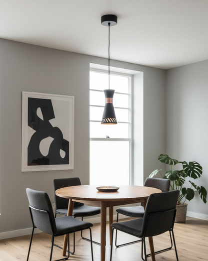 Swanart Modern Pendant Light for Ceiling, Black & Rose Gold Hanging Light, Metal Ceiling Lamp, Decorative Kitchen Island Light, Dining Room Pendant Lighting Fixture