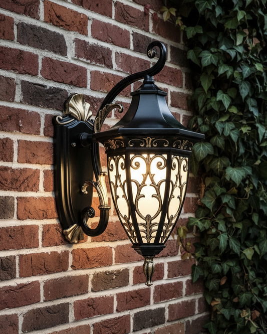 Swanart Antique Outdoor Wall Lantern, Black Gold Decorative Wall Light, Vintage Gate Light, Exterior Wall Lamp, Balcony Porch Light for Entrance, Patio, Garden & Home