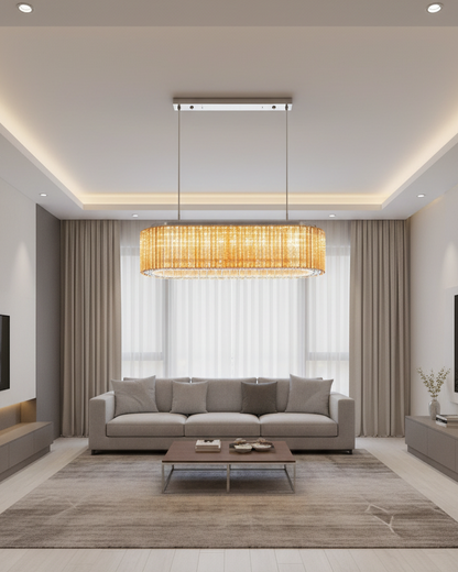 Swanart modern crystal chandelier ceiling light with rectangular design, warm white LED pendant lamp for living and dining rooms.