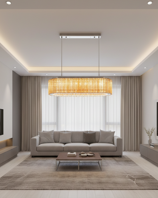 Swanart modern crystal chandelier ceiling light with rectangular design, warm white LED pendant lamp for living and dining rooms.