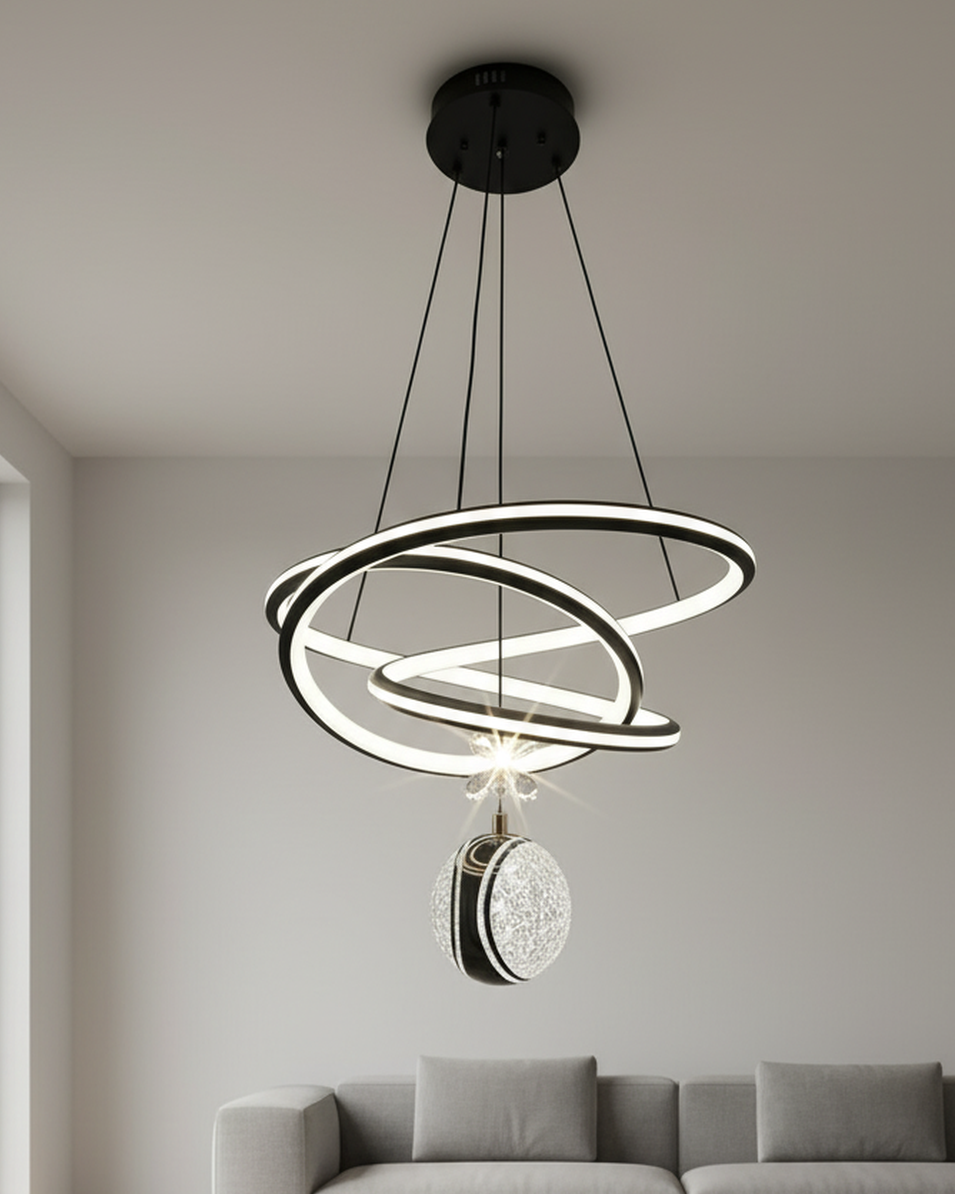 Modern Swanart hanging light fixture with sleek design, featuring a creative studio asset in a contemporary interior setting.