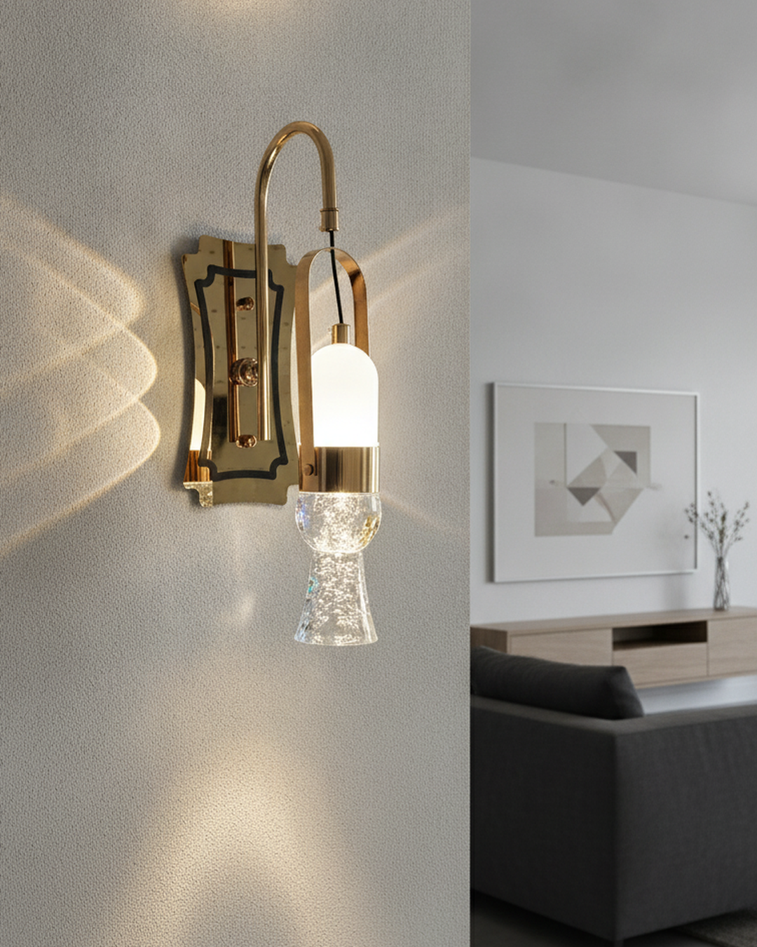 Swanart Modern LED Wall Light, Crystal Glass Wall Sconce, Gold Metal Decorative Wall Lamp, Luxury Indoor Wall Light, Bedroom Living Room Hallway Bedside Wall Lighting Fixture