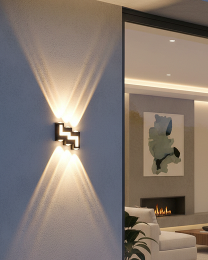 Swanart modern outdoor wall light in black finish, waterproof LED up and down sconce for garden, porch, patio, and exterior lighting.