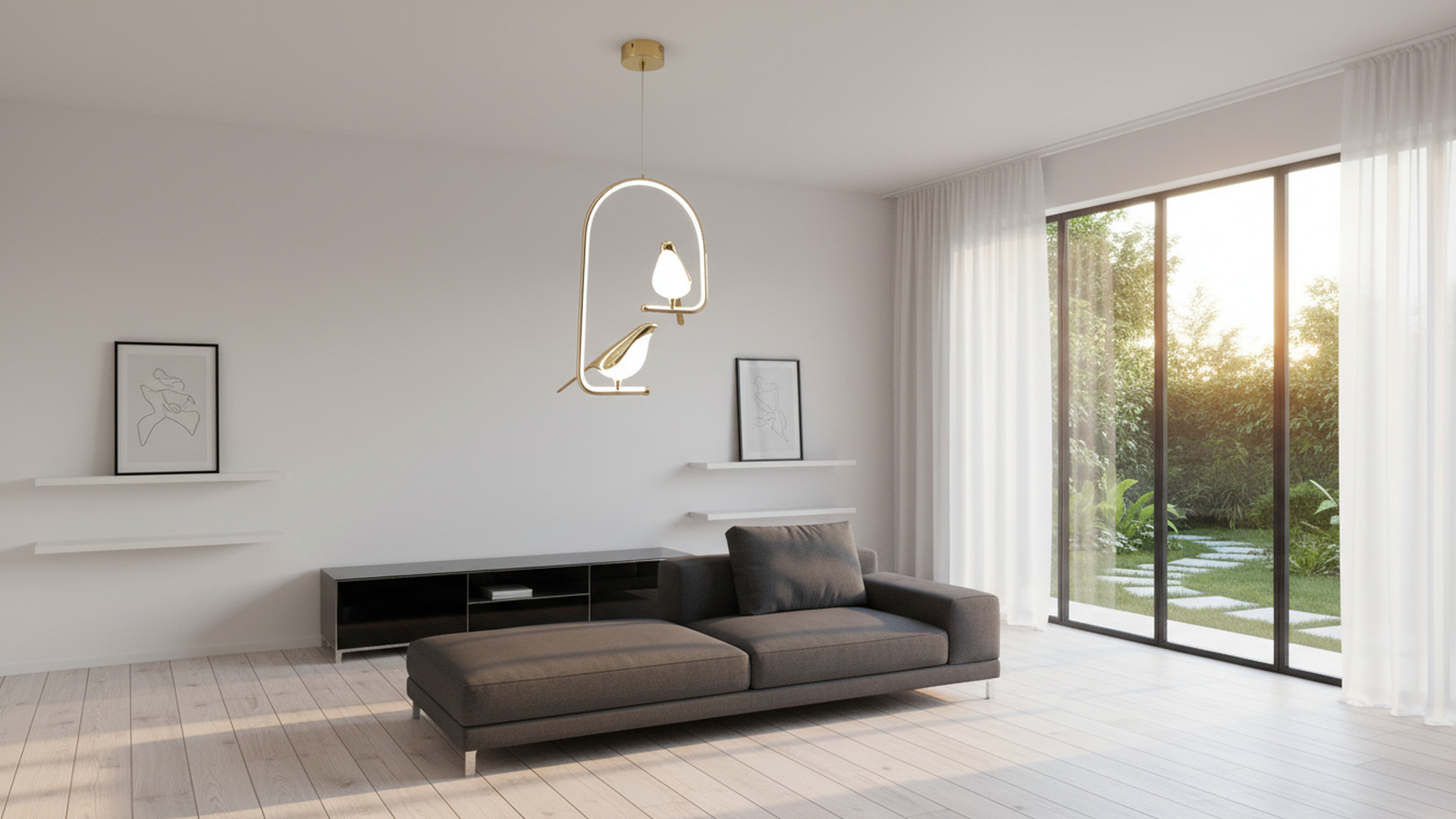 Swanart Modern Dual Bird LED Pendant Light – Elegant Gold Finish Hanging Chandelier for Living Room, Dining, Bedroom & Home Decor Lighting | Unique Artistic Ceiling Lamp Fixture - Swanart