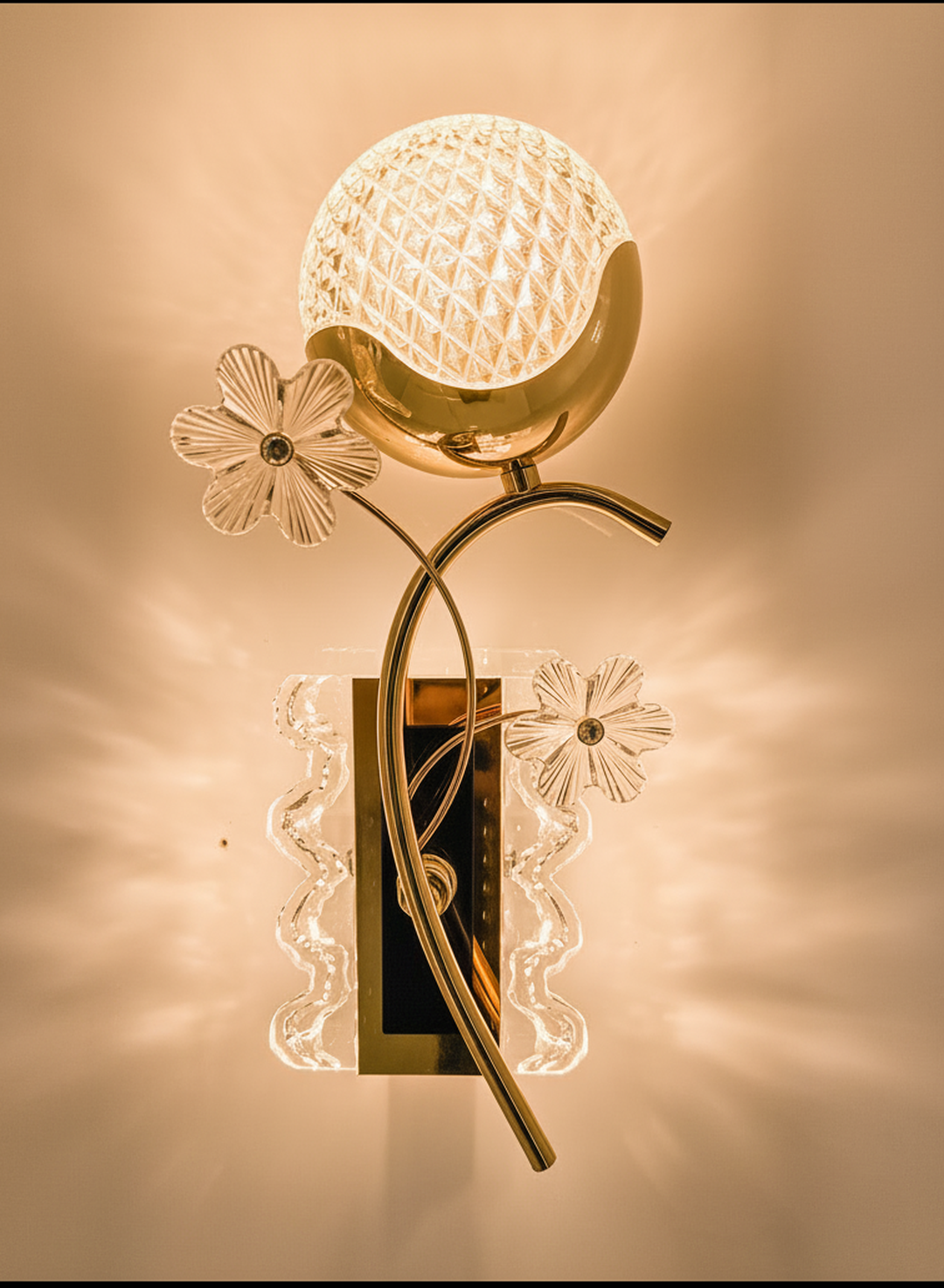 swanart Modern Luxury Crystal LED Wall Light with Gold Finish, Decorative Floral Glass Sconce for Living Room, Bedroom & Hallway, Elegant Wall Lamp for Home Décor Lighting - Swanart