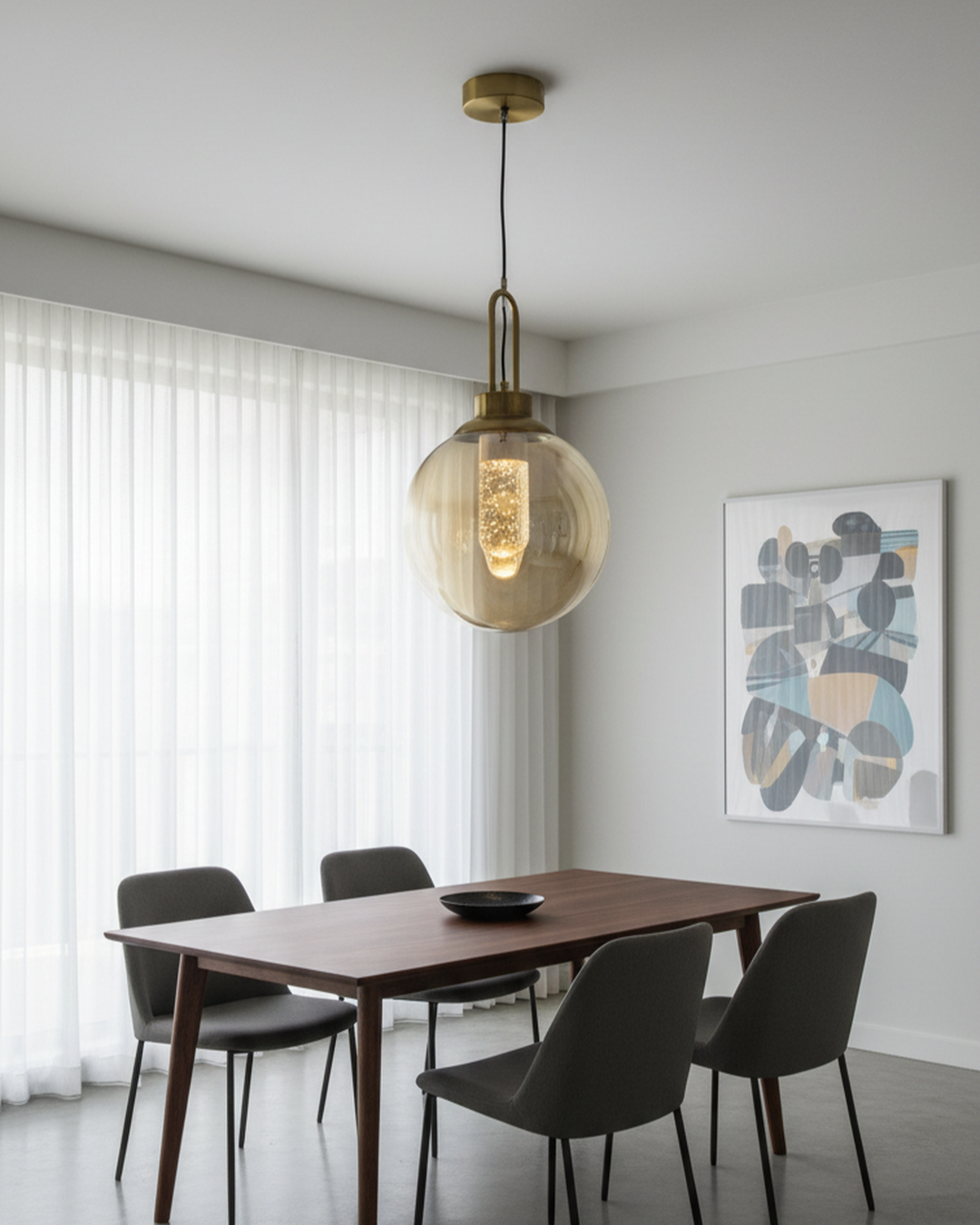Swanart Modern Globe Pendant Light with Amber Glass Shade, Adjustable Hanging Light, LED Pendant Lamp, Decorative Ceiling Light, Contemporary Chandelier for Living Room, Dining Room & Bedroom