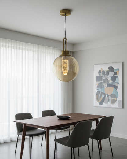 Swanart Modern Globe Pendant Light with Amber Glass Shade, Adjustable Hanging Light, LED Pendant Lamp, Decorative Ceiling Light, Contemporary Chandelier for Living Room, Dining Room & Bedroom