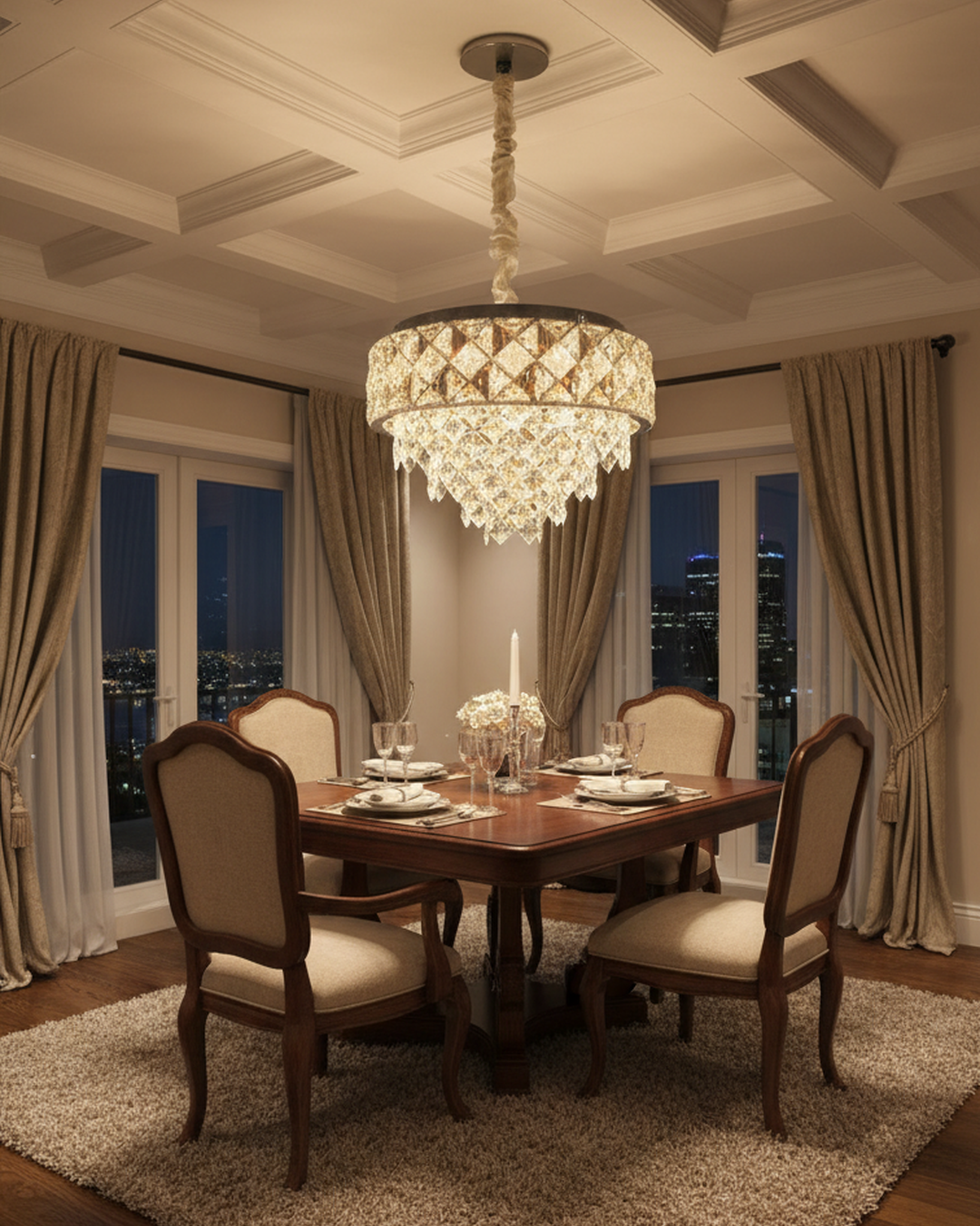 Swanart crystal chandelier ceiling light with modern LED design, round shape, hanging pendant with decorative crystals for living spaces