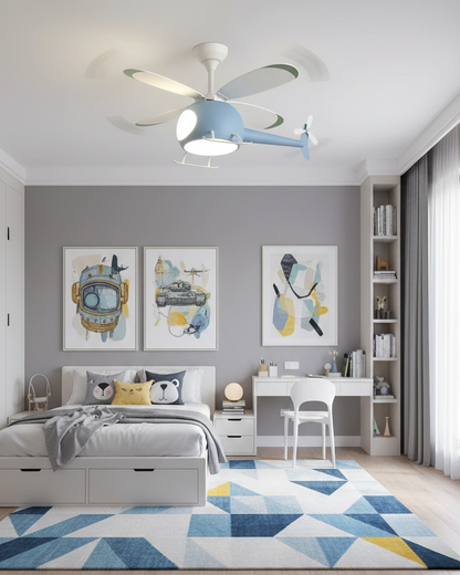 Luxury Helicopter Ceiling Fan with LED Light for Children's Rooms