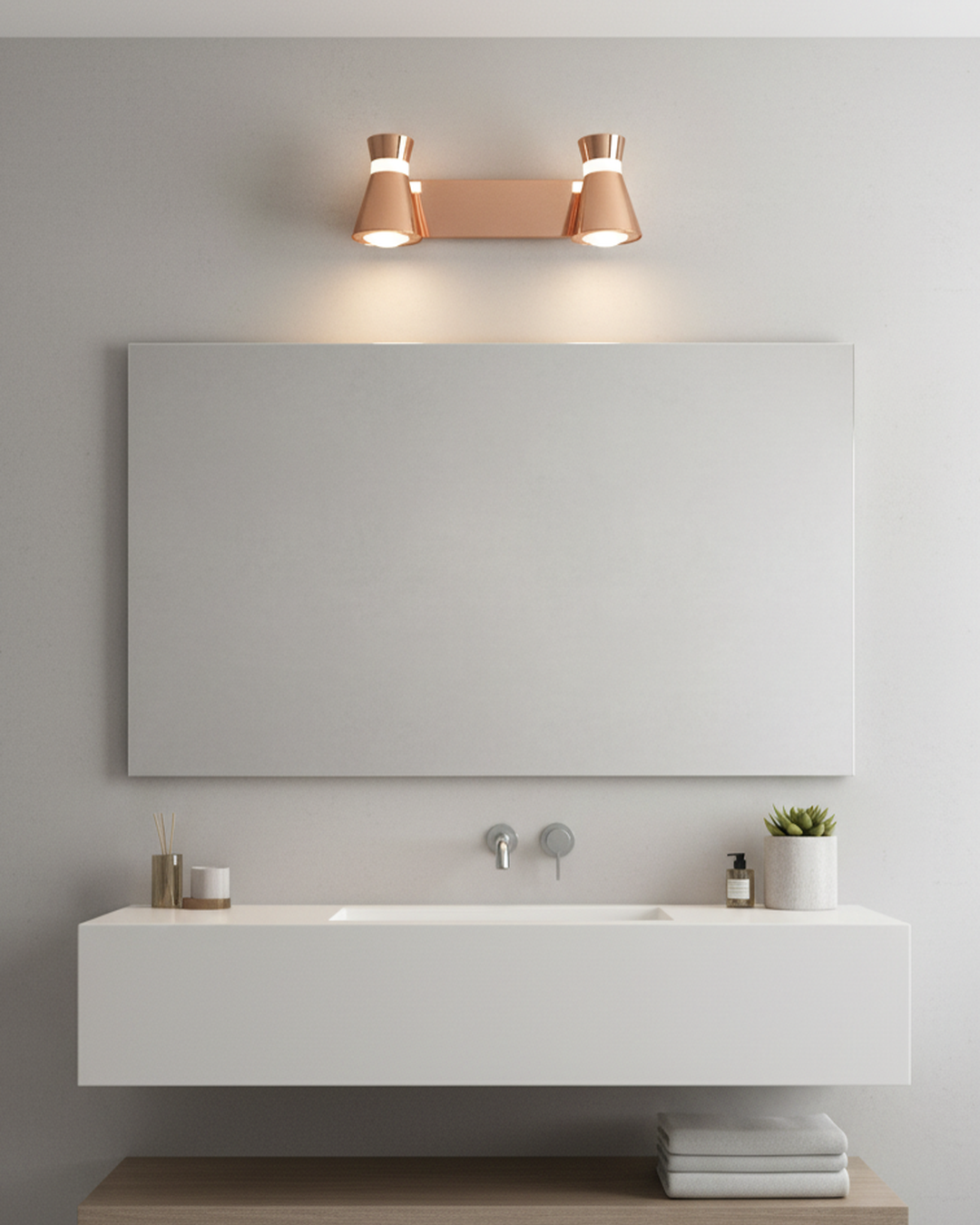 Swanart rose gold 3-in-1 LED wall spot light with adjustable arm, color-changing lighting for pictures, mirrors, and displays.