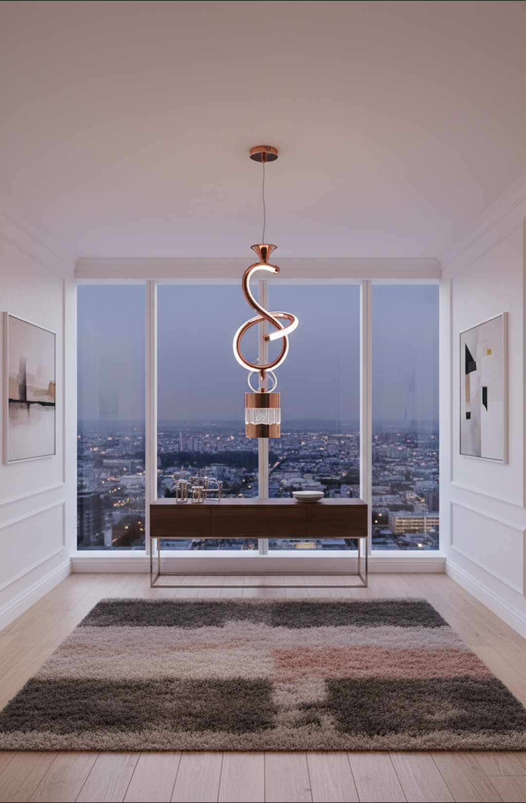 Swanart Modern Rose Gold Spiral Pendant Light - Elegant LED Hanging Lamp with Crystal Accent and Adjustable Height, Perfect for Dining Rooms, Living Rooms, and Bedrooms - Swanart