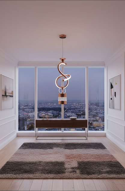 Swanart Modern Rose Gold Spiral Pendant Light - Elegant LED Hanging Lamp with Crystal Accent and Adjustable Height, Perfect for Dining Rooms, Living Rooms, and Bedrooms - Swanart