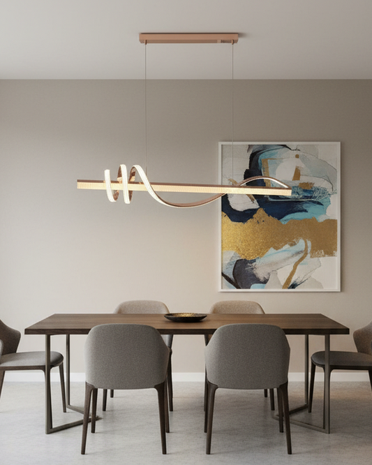 Swanart modern pendant light with sleek, artistic design hanging from a ceiling fixture in a contemporary interior setting.