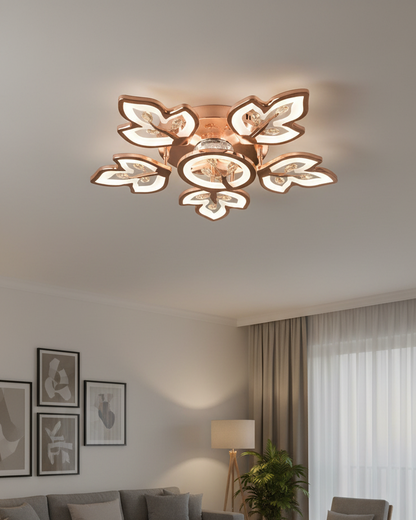Swanart LumiLeaf Crystal Chandelier: Modern Rose Gold Ceiling Light with Dimmable 3-Color LEDs, Remote Control, Elegant Leaf Design for Dining Room, Living Room, Bedroom, Hallway - Swanart