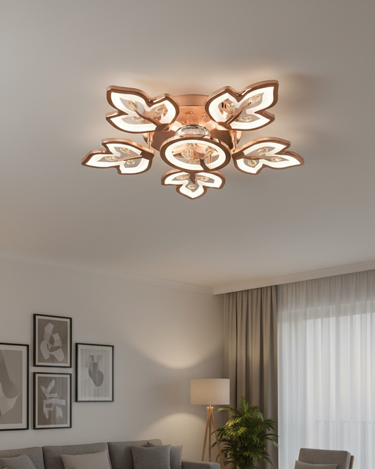 Swanart LumiLeaf Crystal Chandelier: Modern Rose Gold Ceiling Light with Dimmable 3-Color LEDs, Remote Control, Elegant Leaf Design for Dining Room, Living Room, Bedroom, Hallway - Swanart