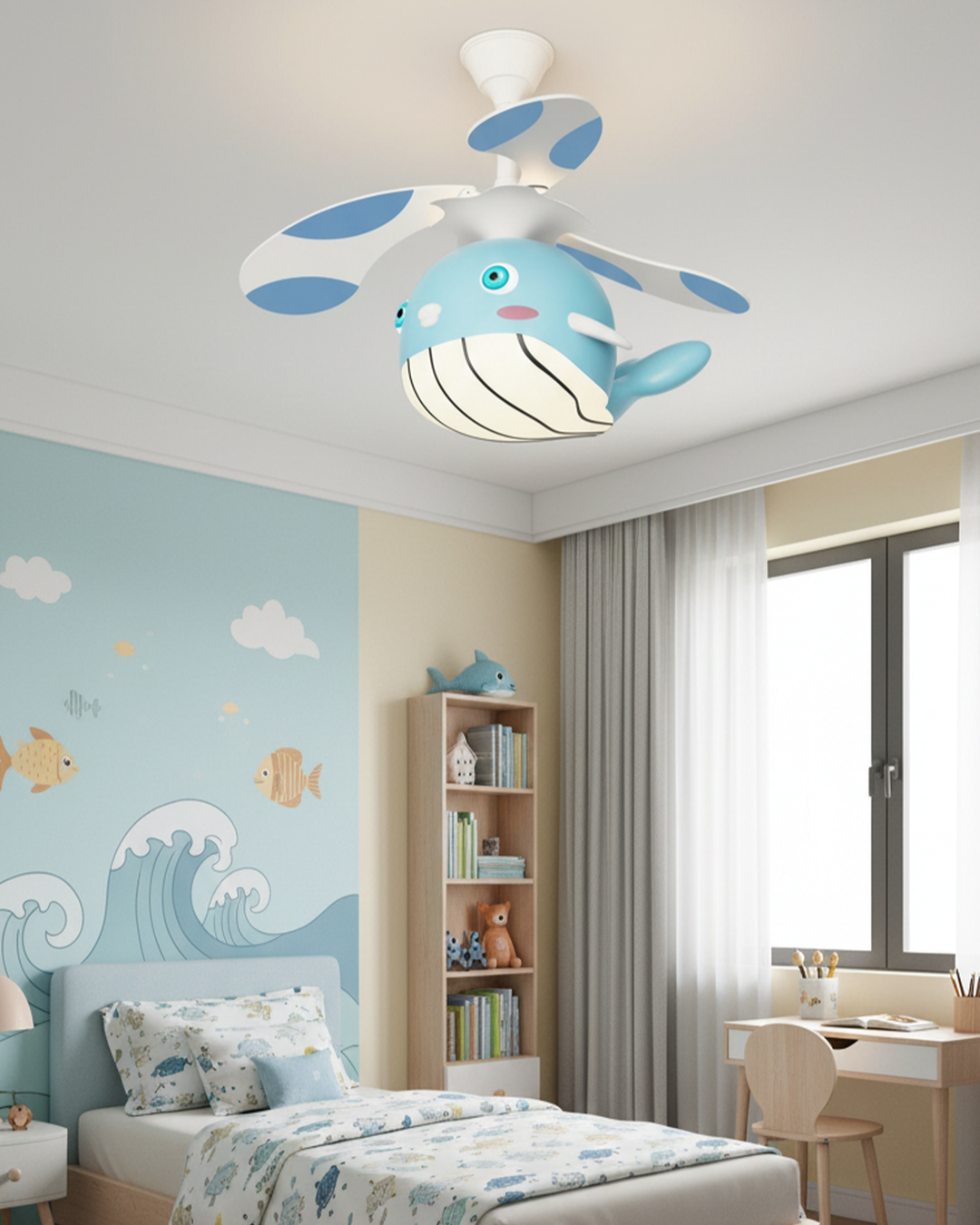 Swanart Whale Kids Ceiling Fan Light | Ocean Theme LED Ceiling Light