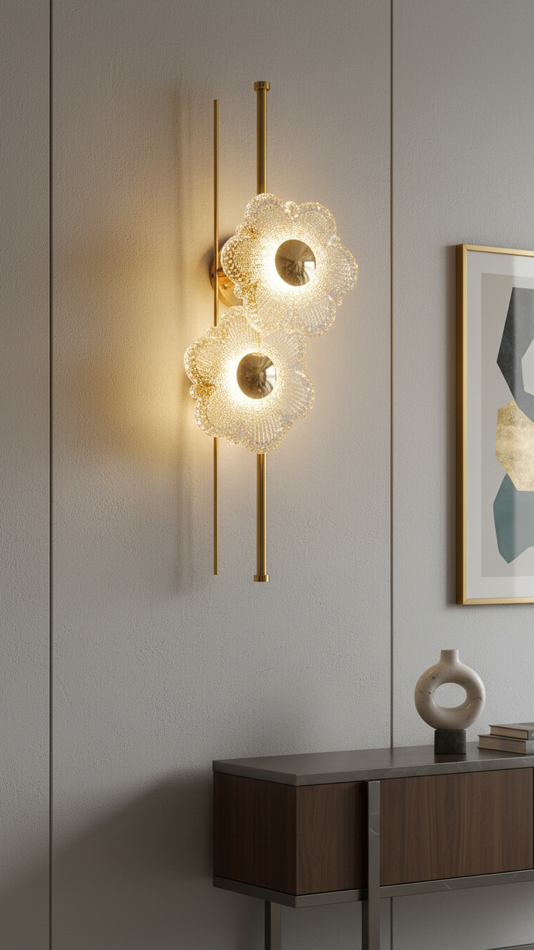 Swanart Modern Flower Crystal Wall Light, Luxury Gold LED Wall Sconce for Living Room Bedroom Hallway, Decorative Glass Flower Wall Lamp, Elegant Home Decor Lighting Fixture Warm Ambient Light