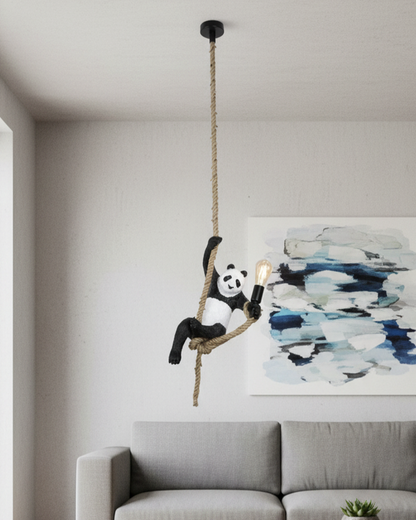 Swanart panda hanging pendant light with rope, decorative animal ceiling lamp for living room or kids' bedroom, E27 bulb holder
